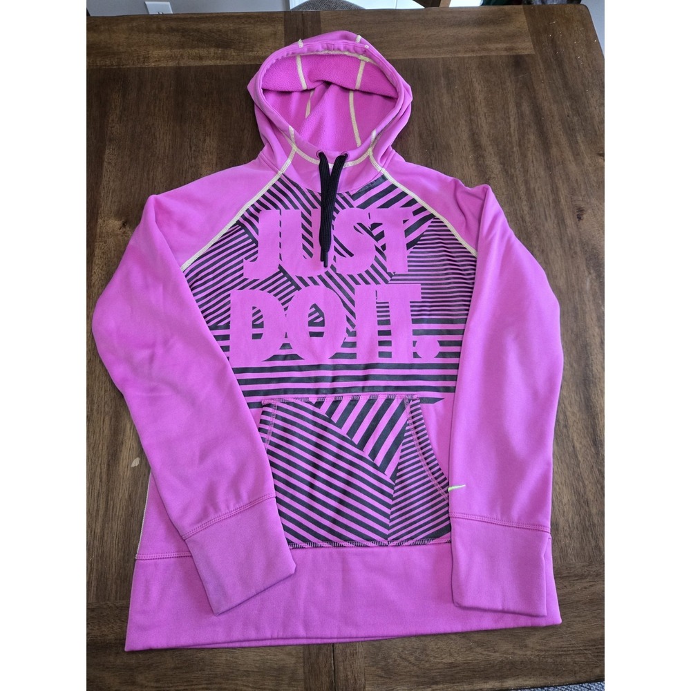 L Nike Women's Therma FIT Hoodie Pullover Shirt JUST DO IT Vibrant Pink